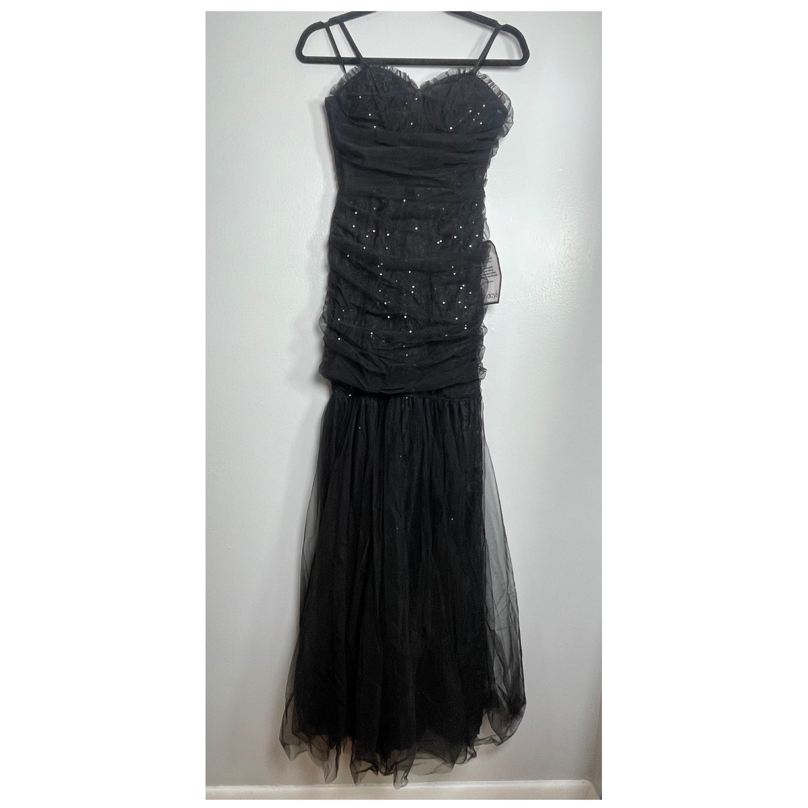Betsy & Adam Black Sequin Tulle Mermaid Gown Size 2 New Formal Dress Party — image 2 of 8
